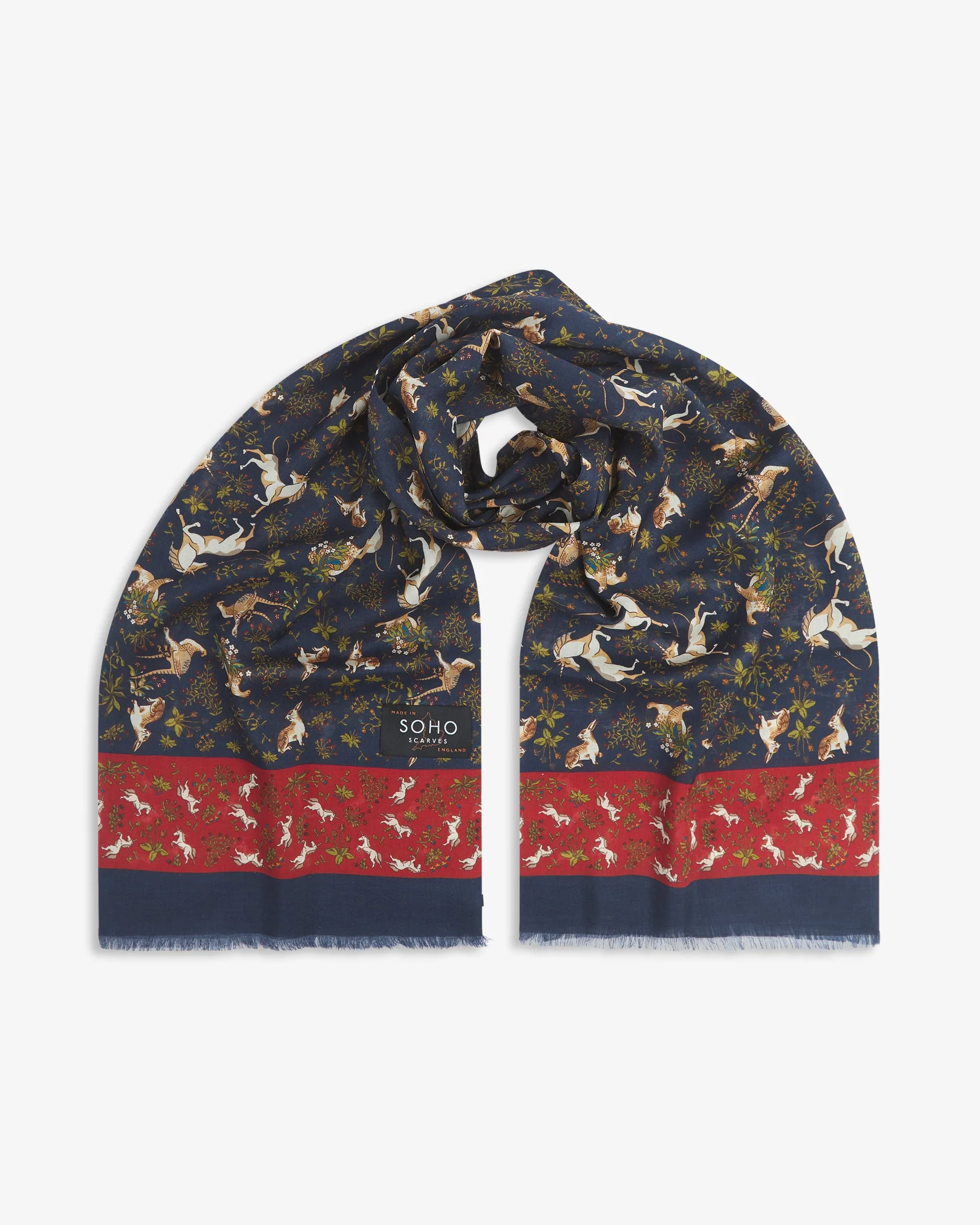 UK Wool and Silk Scarf - Avalon in Dark Blue & Rust