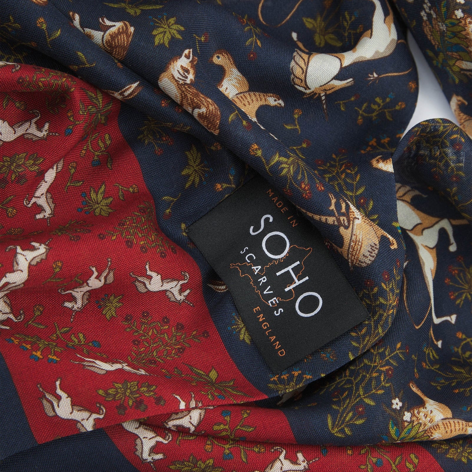 UK Wool and Silk Scarf - Avalon in Dark Blue & Rust - Image 2