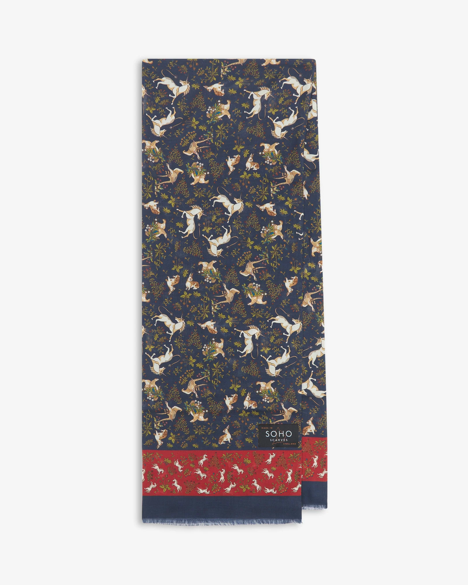 UK Wool and Silk Scarf - Avalon in Dark Blue & Rust - Image 3