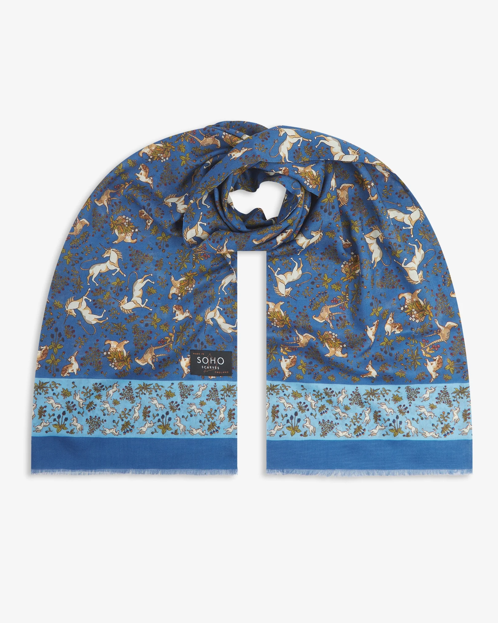 UK Wool and Silk Scarf - Avalon in Sky Blue & Summer Blue