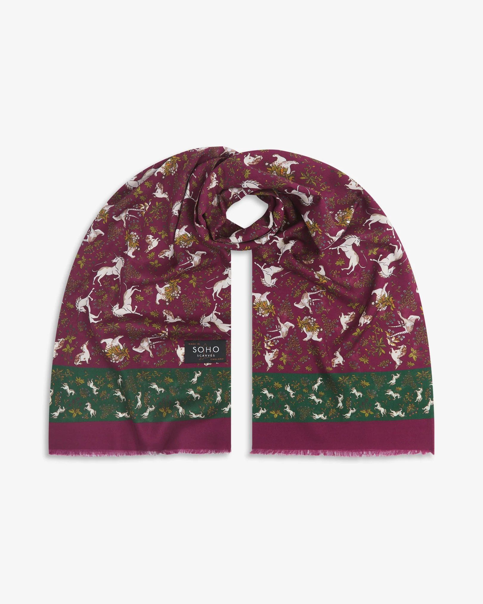 UK Wool and Silk Scarf - Avalon in Wine & Ivy