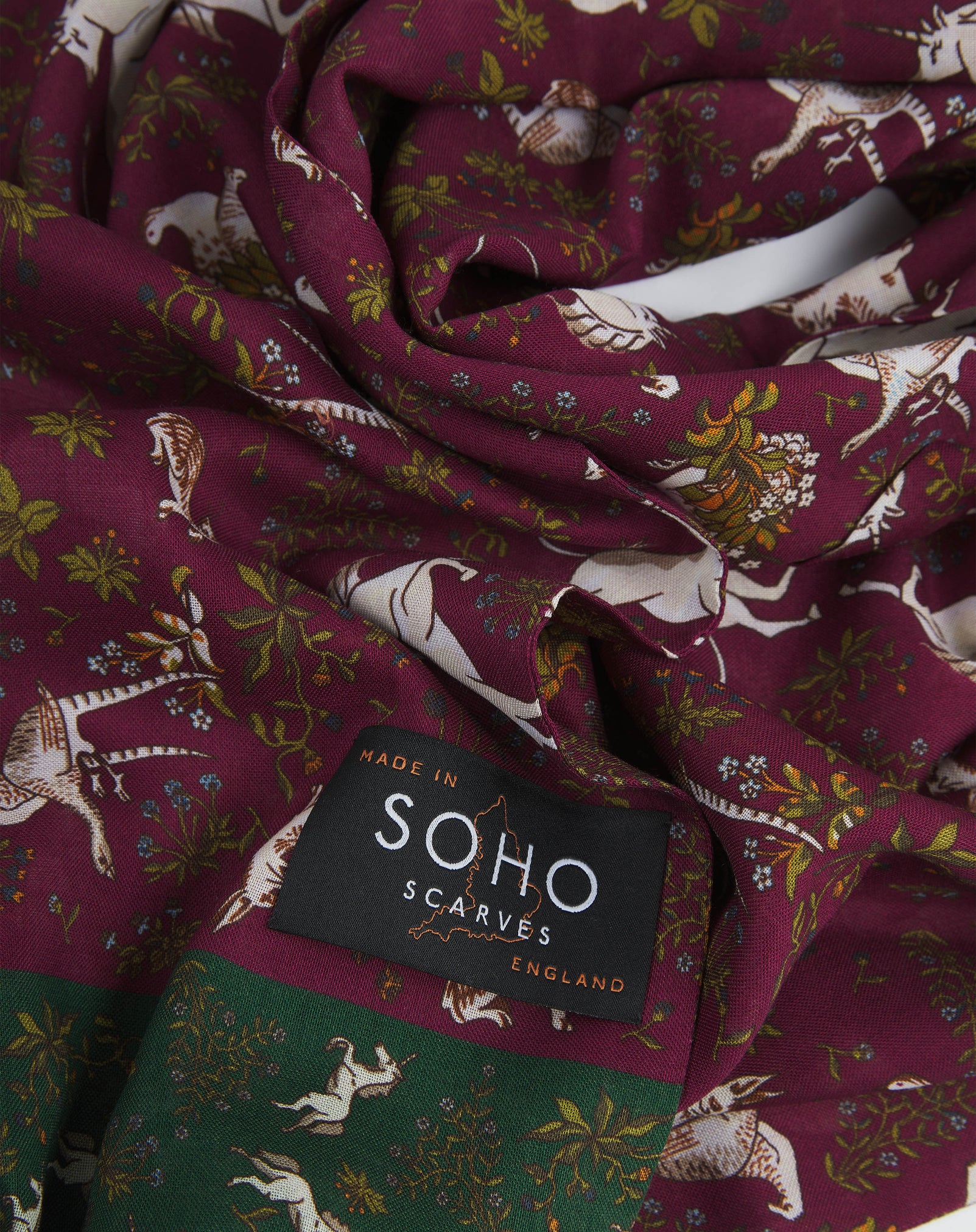 UK Wool and Silk Scarf - Avalon in Wine & Ivy - Image 2