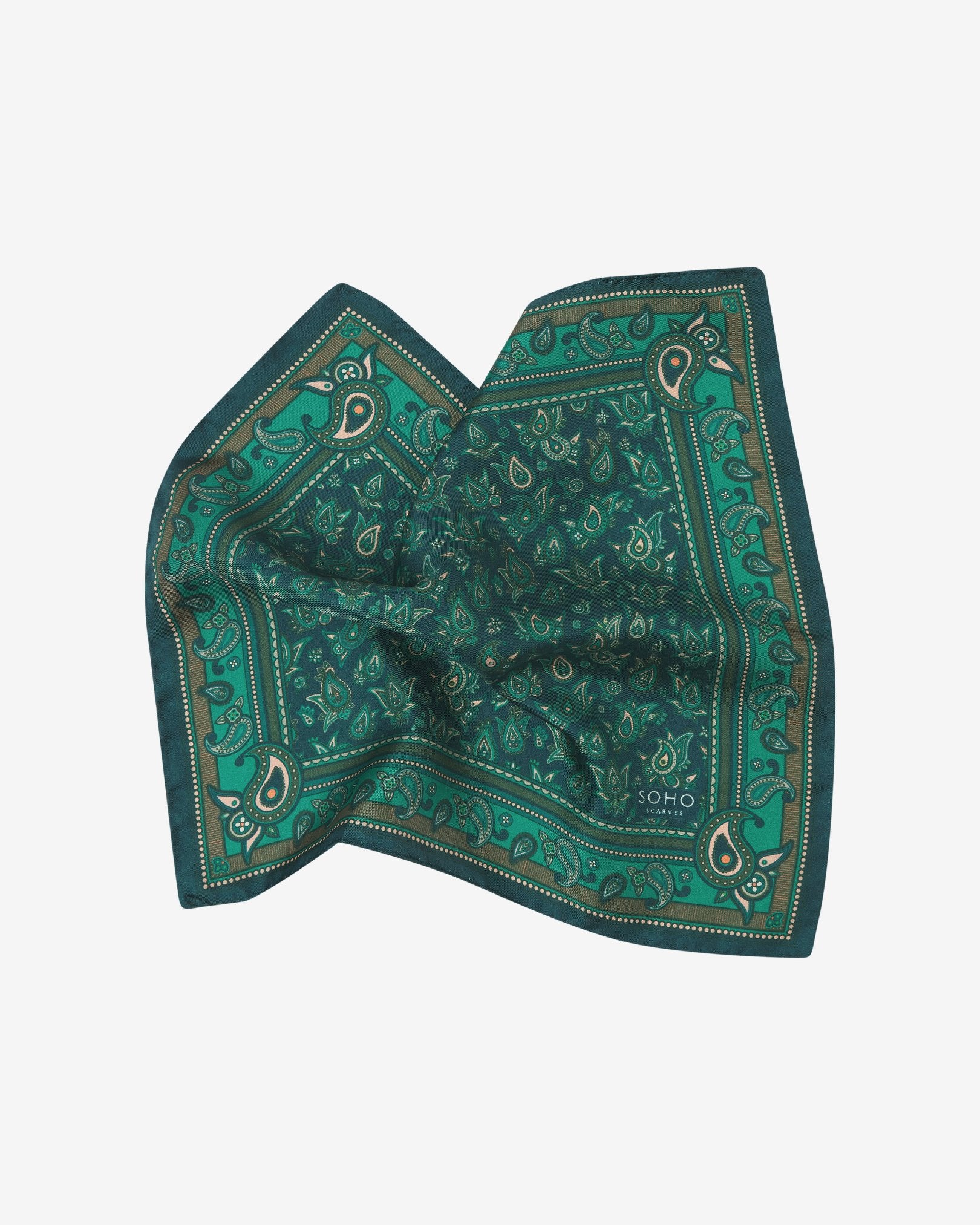 Silk Pocket Square - Emerald Paisley | The Buttermere - Image 2