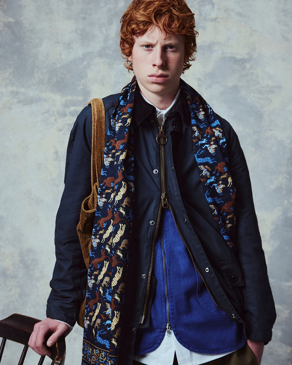 UK Wool and Silk Scarf - Woodland Creatures in Airforce Blue - Image 3