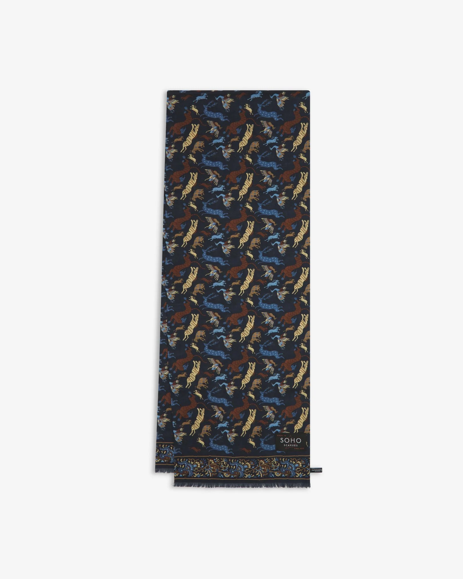 UK Wool and Silk Scarf - Woodland Creatures in Airforce Blue - Image 4