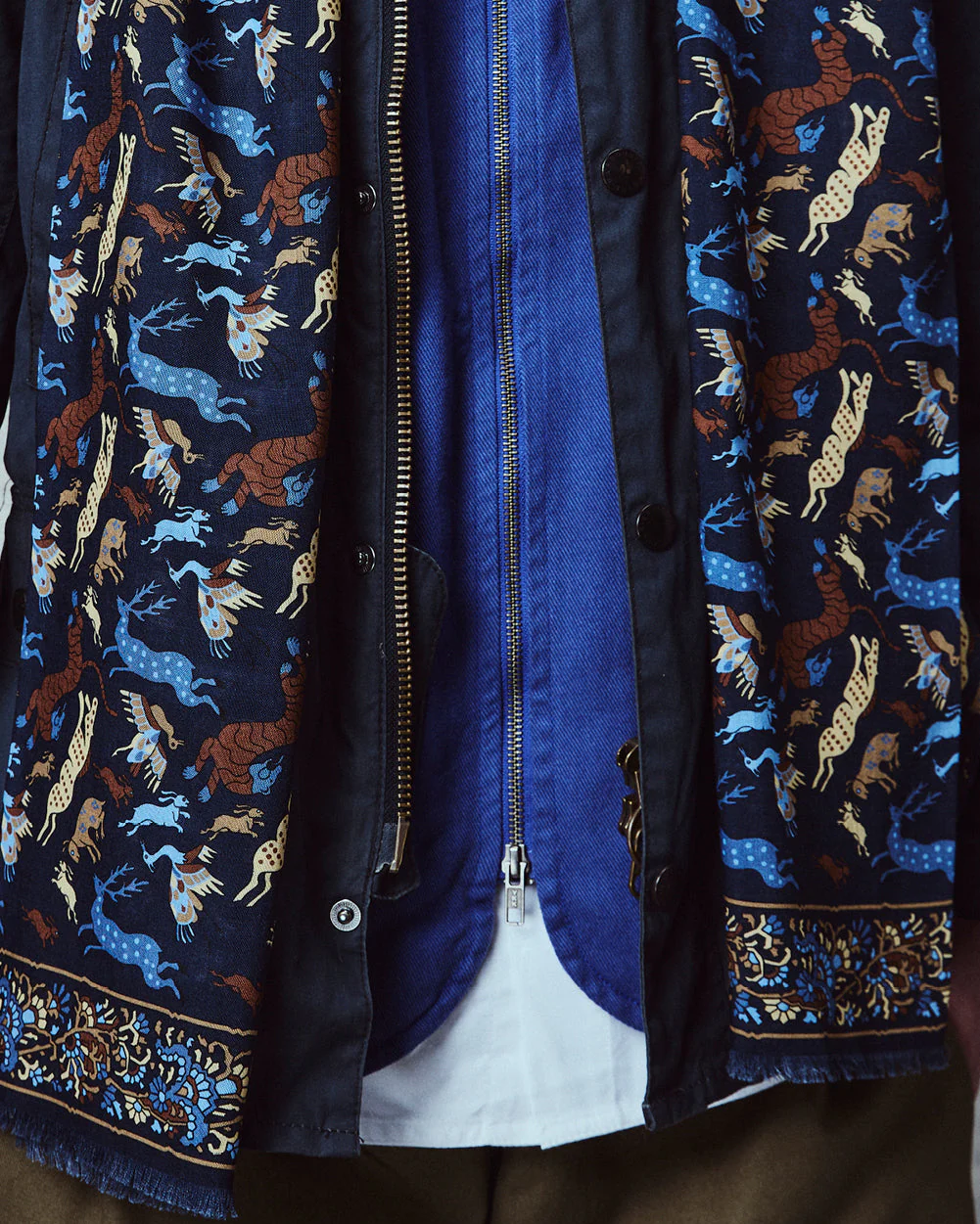 UK Wool and Silk Scarf - Woodland Creatures in Airforce Blue - Image 5