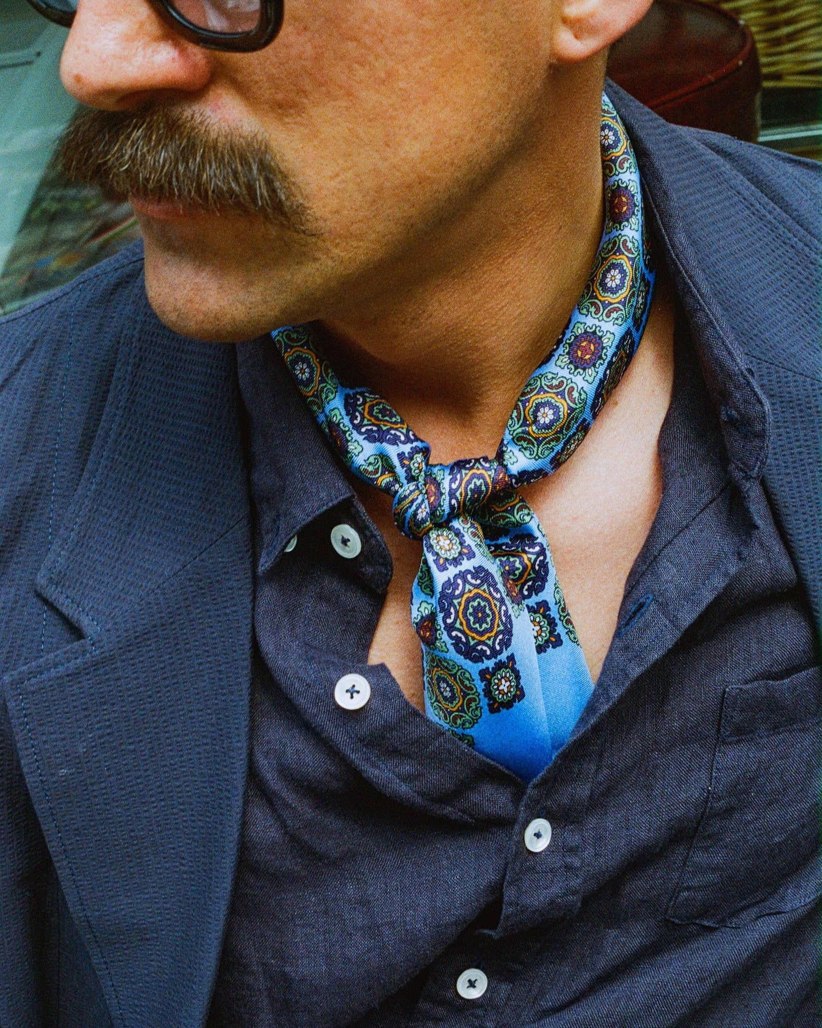 Silk Bohemian Neckerchief - Fitzrovia in Leyland Blue - Image 4