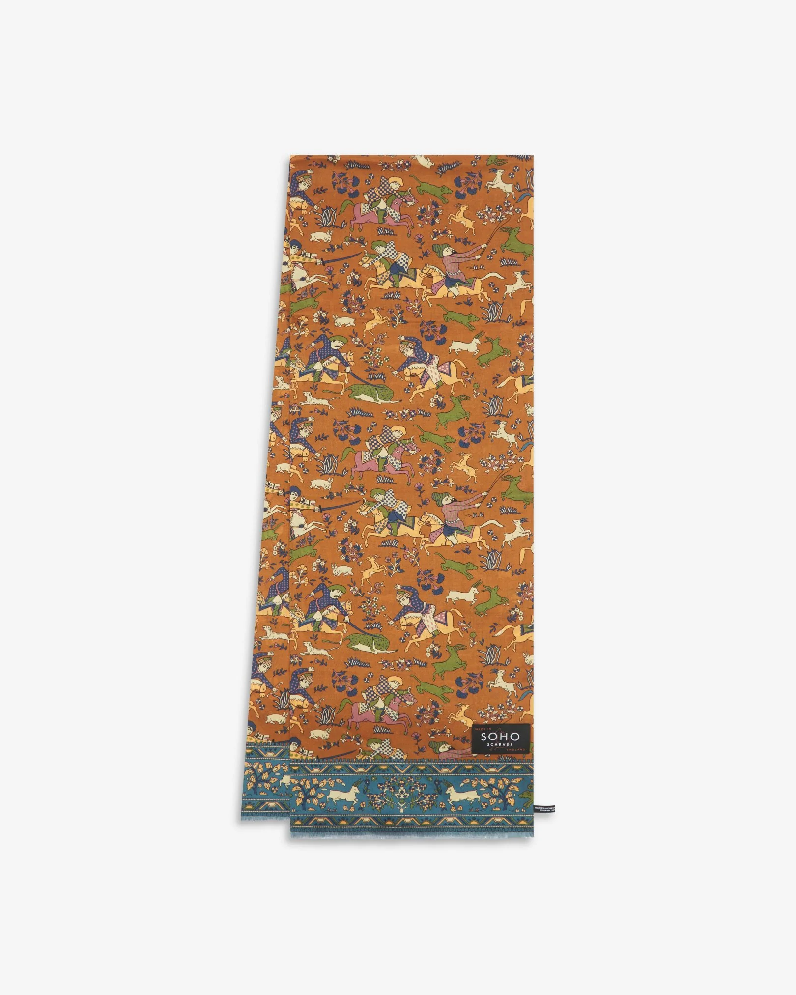 UK Wool and Silk Scarf - Hunters in Dull Gold - Image 3