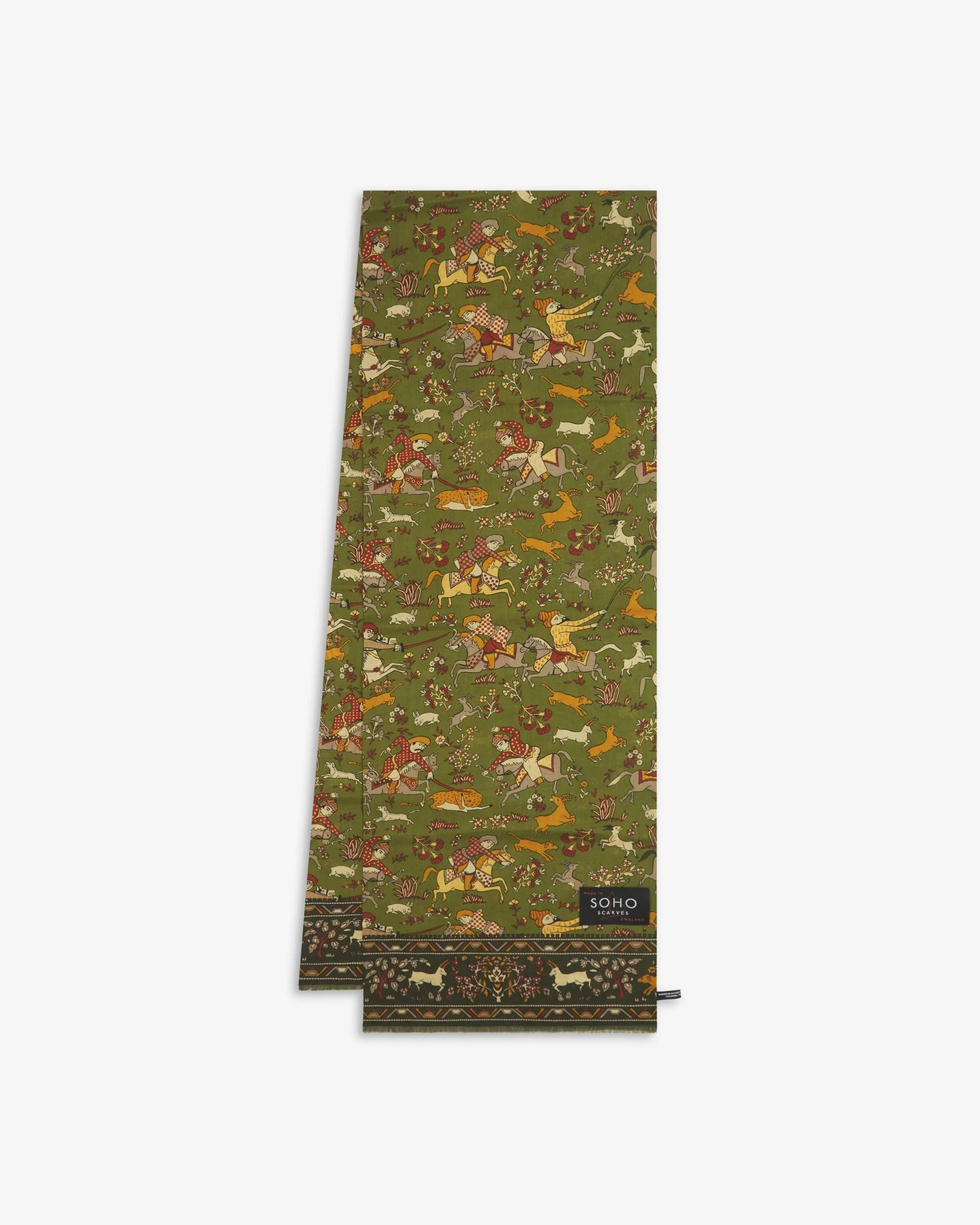 UK Wool and Silk Scarf - Hunters in Olive Green - Image 3