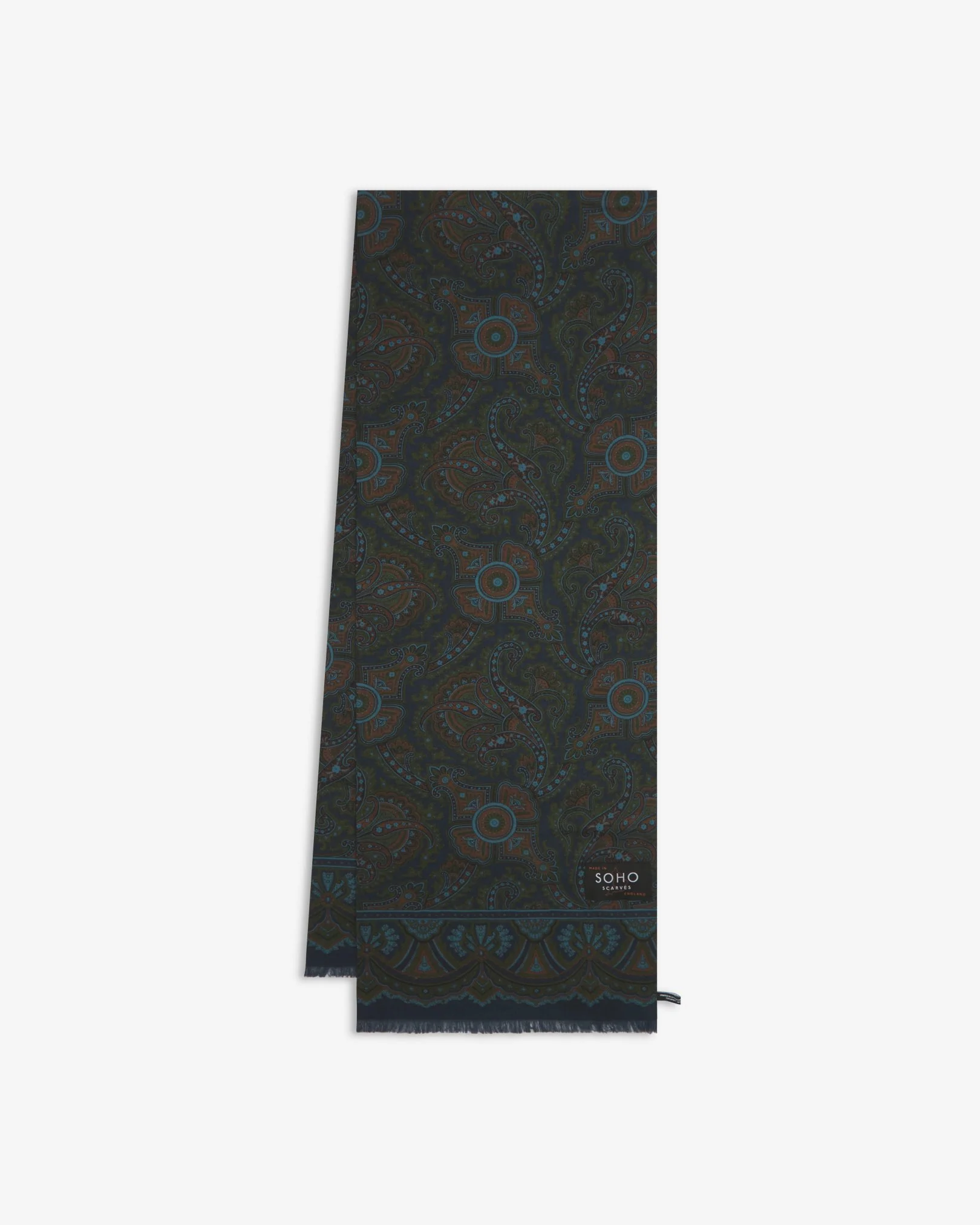 UK Wool and Silk Scarf - Paisley in Navy - Image 3