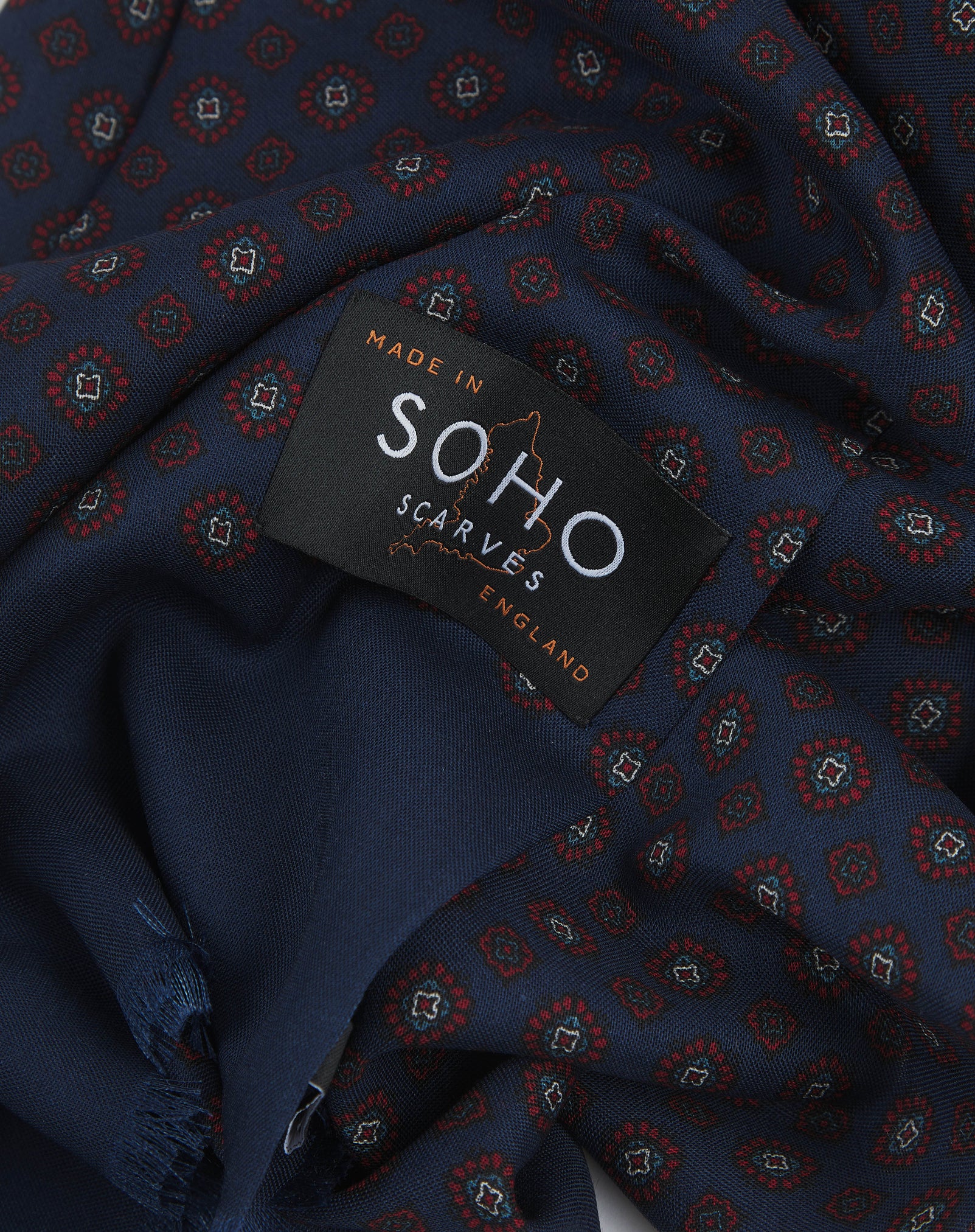 UK Wool and Silk Scarf - Putney in Shadow Blue & Maroon - Image 2