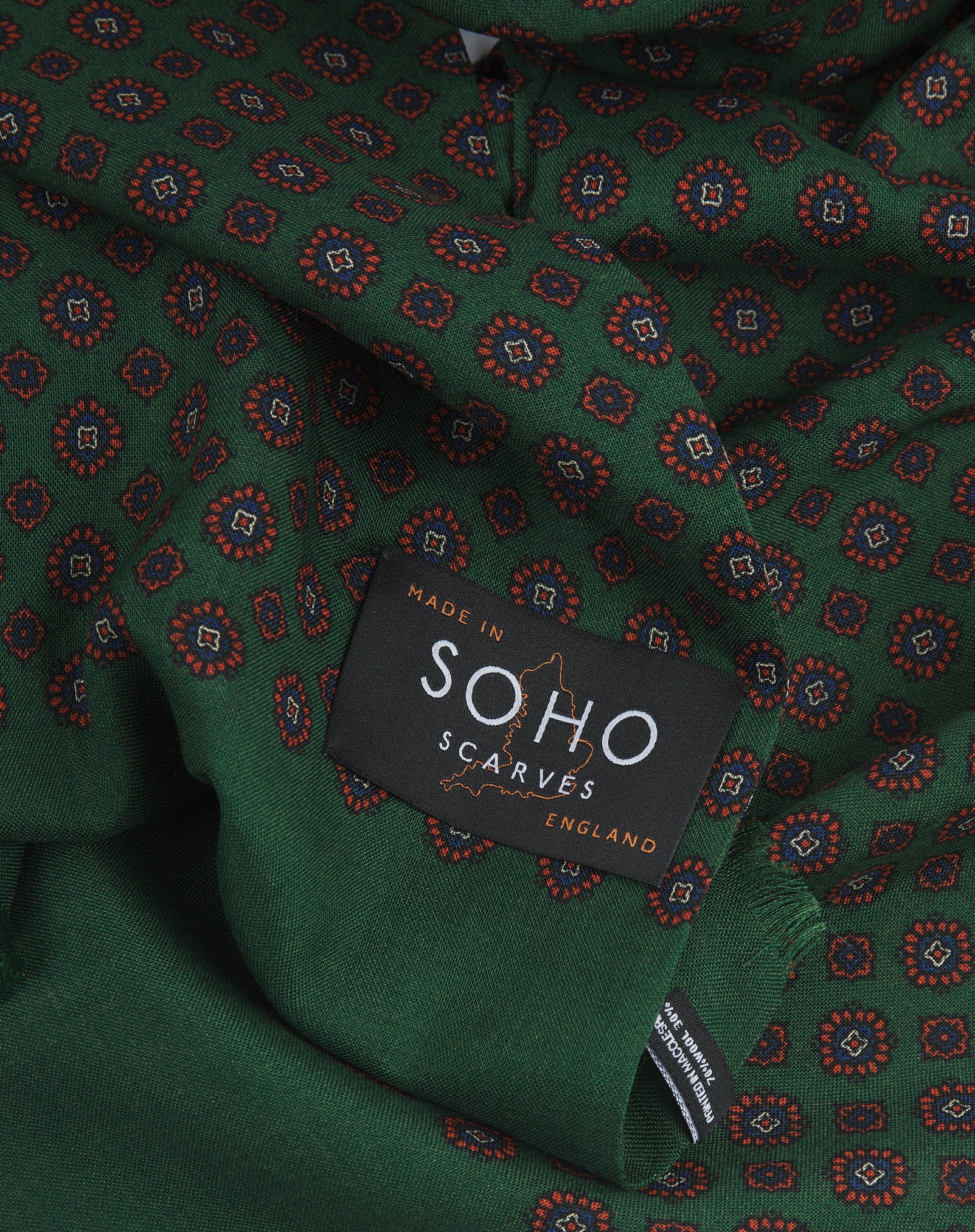 UK Wool and Silk Scarf - Putney in Scots Pine & Orange - Image 2