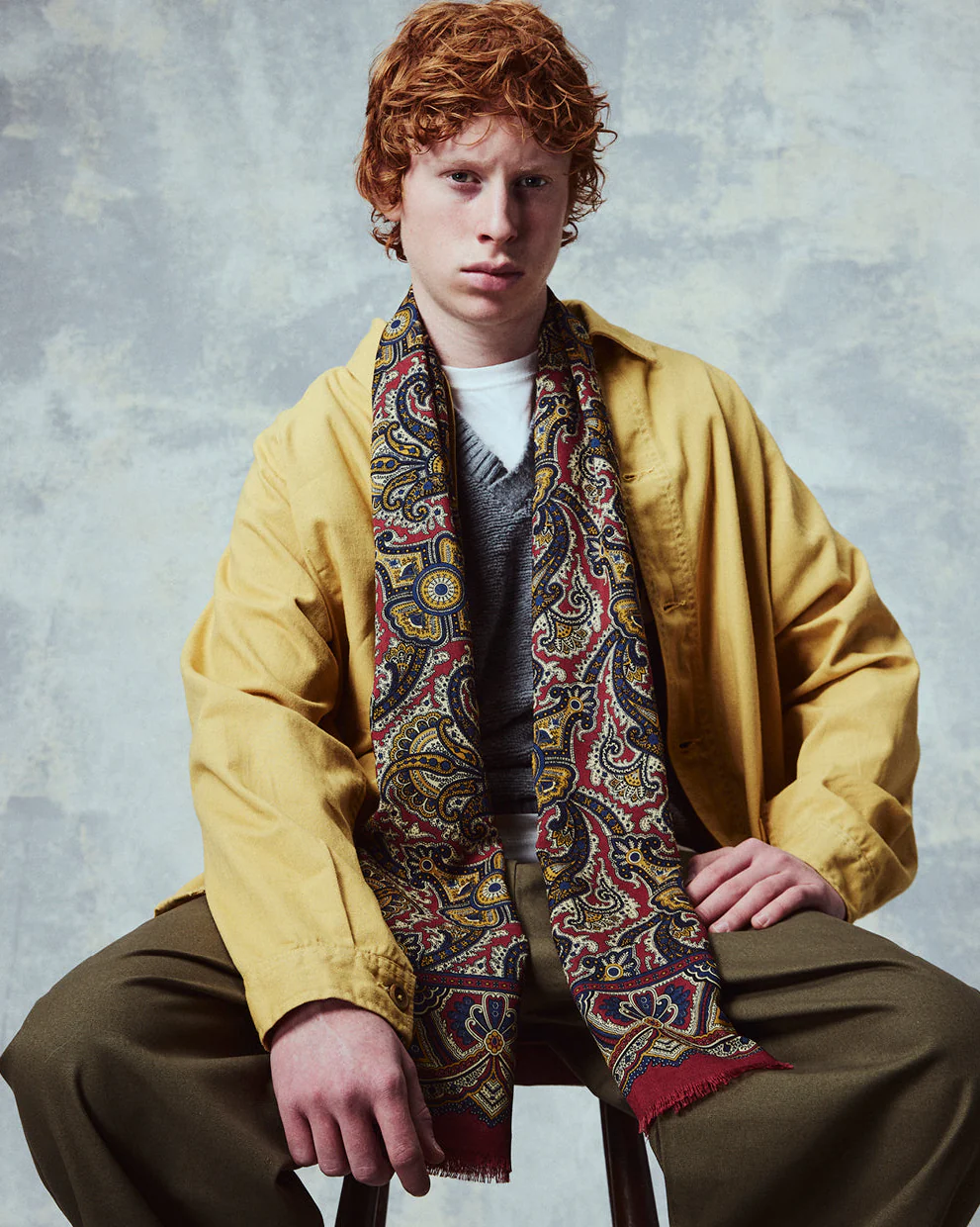 UK Wool and Silk Scarf - Paisley in Red - Image 4