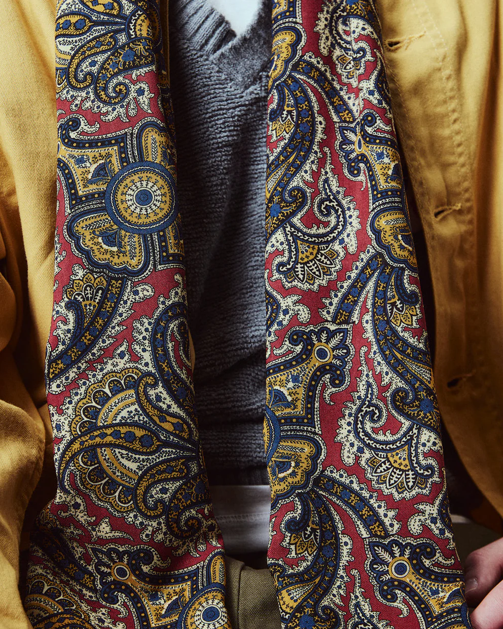 UK Wool and Silk Scarf - Paisley in Red - Image 5